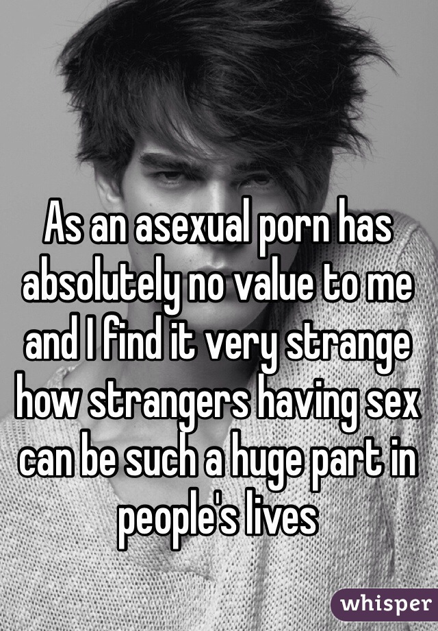 As an asexual porn has absolutely no value to me and I find it very strange how strangers having sex can be such a huge part in people's lives