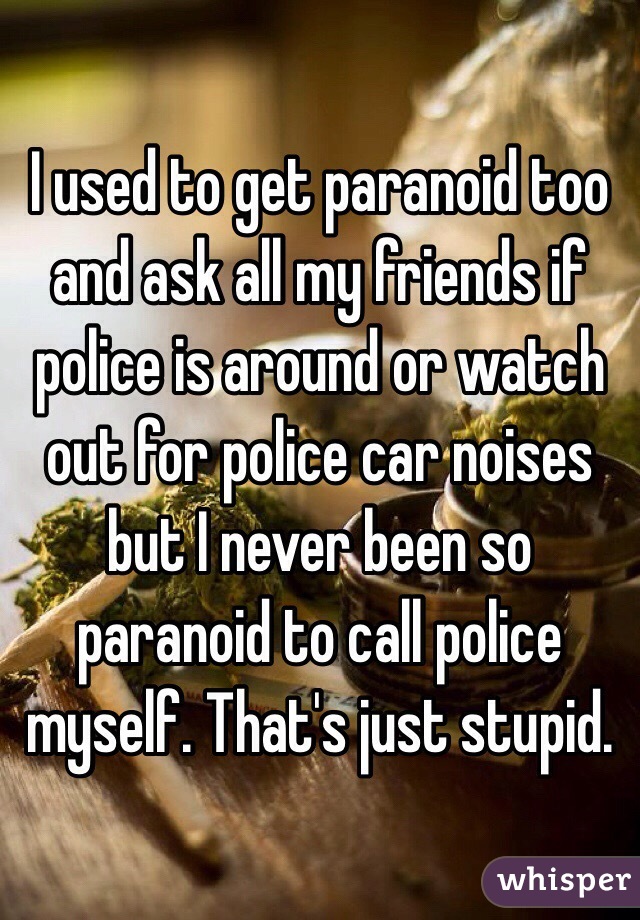 I used to get paranoid too and ask all my friends if police is around or watch out for police car noises but I never been so paranoid to call police myself. That's just stupid. 