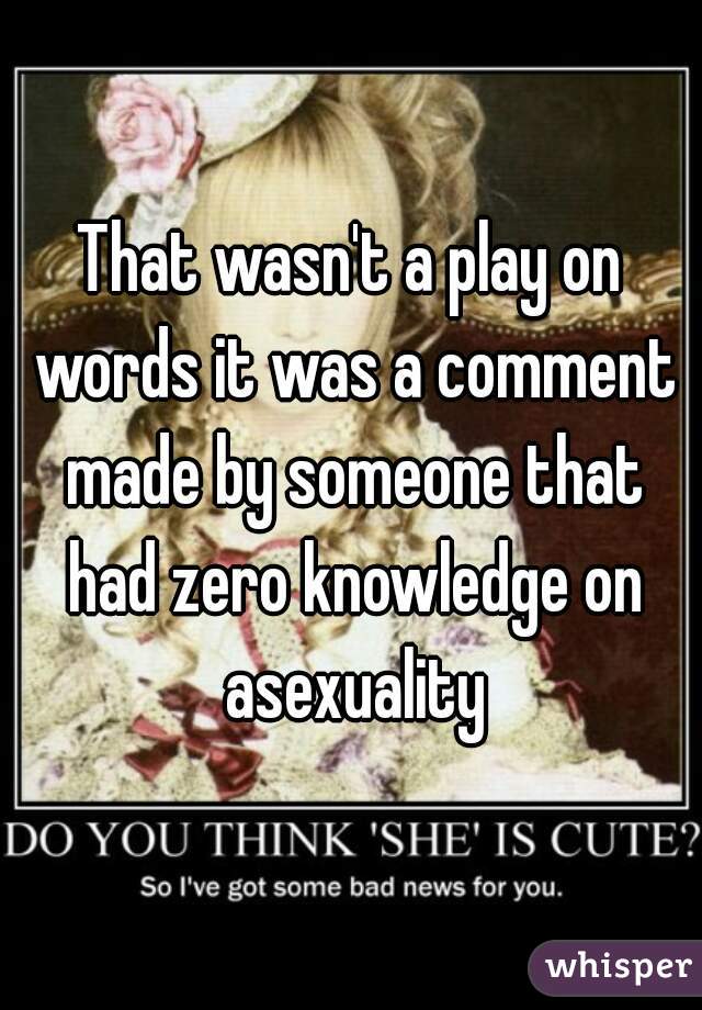 That wasn't a play on words it was a comment made by someone that had zero knowledge on asexuality