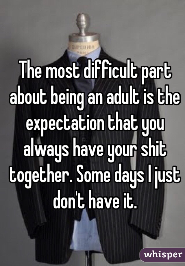 The most difficult part about being an adult is the expectation that you always have your shit together. Some days I just don't have it.
