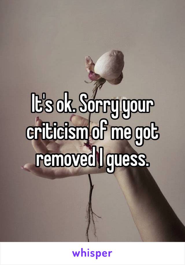 It's ok. Sorry your criticism of me got removed I guess. 