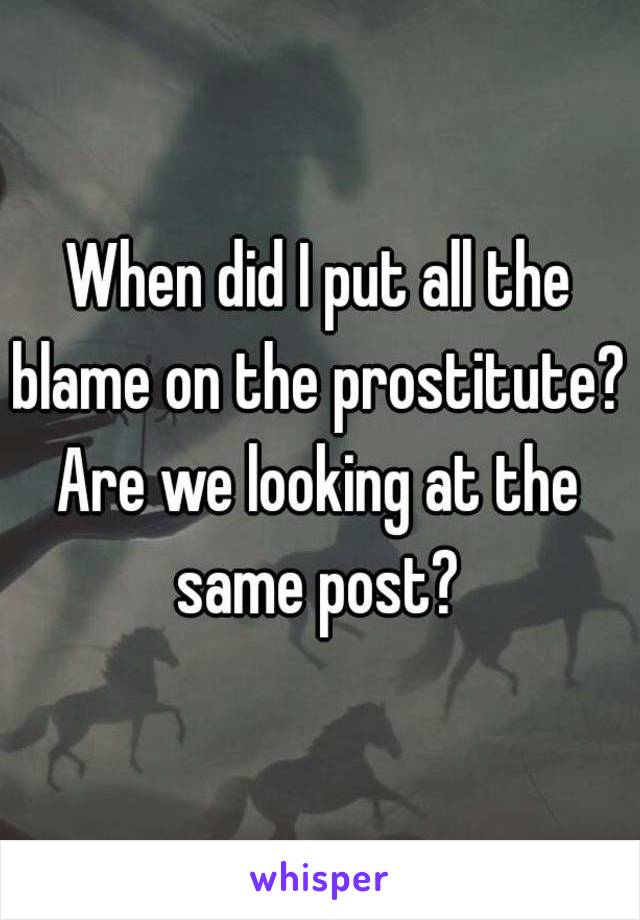 When did I put all the blame on the prostitute? 
Are we looking at the same post? 