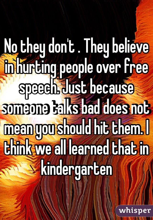 No they don't . They believe in hurting people over free speech. Just because someone talks bad does not mean you should hit them. I think we all learned that in kindergarten  