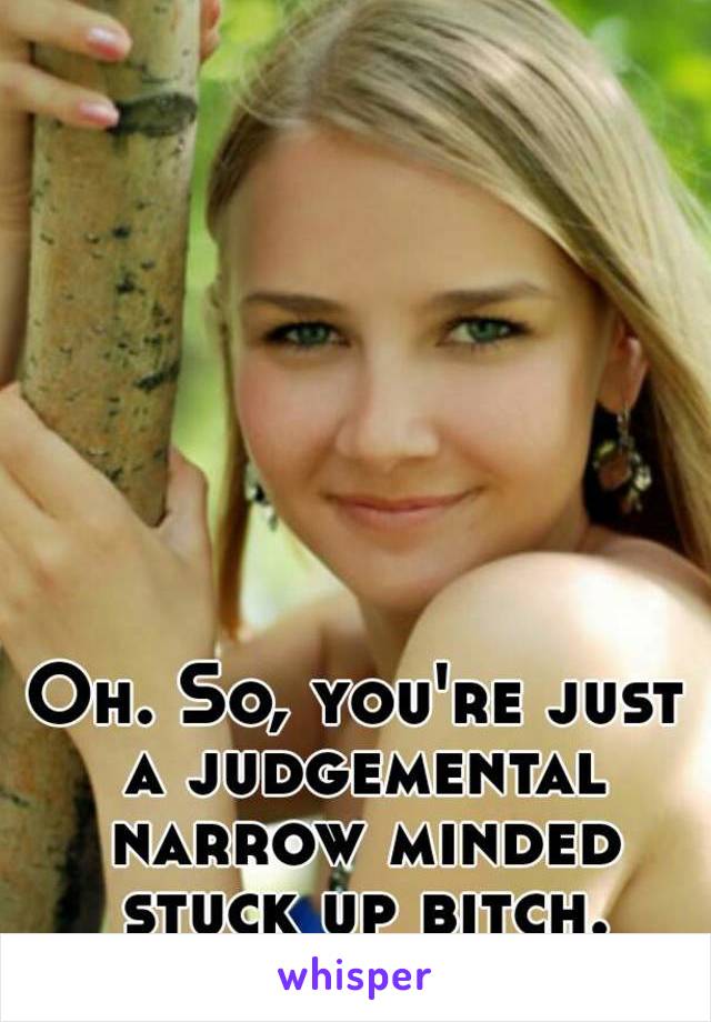 Oh. So, you're just a judgemental narrow minded stuck up bitch.
Got it