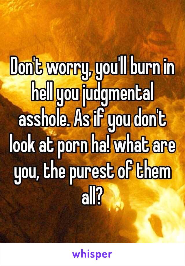 Don't worry, you'll burn in hell you judgmental asshole. As if you don't look at porn ha! what are you, the purest of them all?