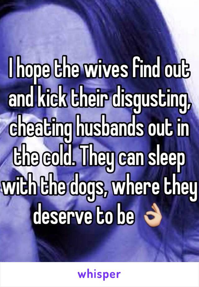 I hope the wives find out and kick their disgusting, cheating husbands out in the cold. They can sleep with the dogs, where they deserve to be 👌