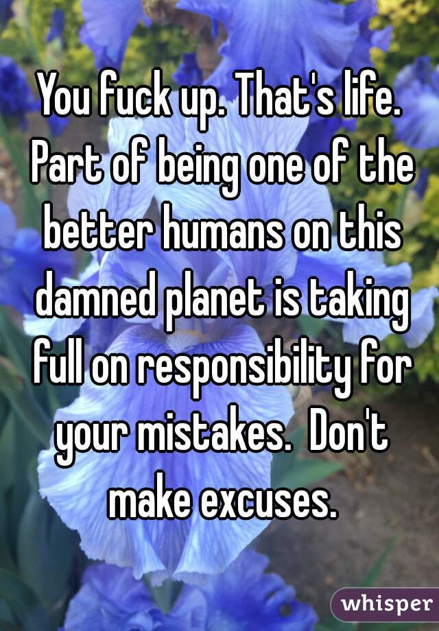 You fuck up. That's life. Part of being one of the better humans on this damned planet is taking full on responsibility for your mistakes.  Don't make excuses.