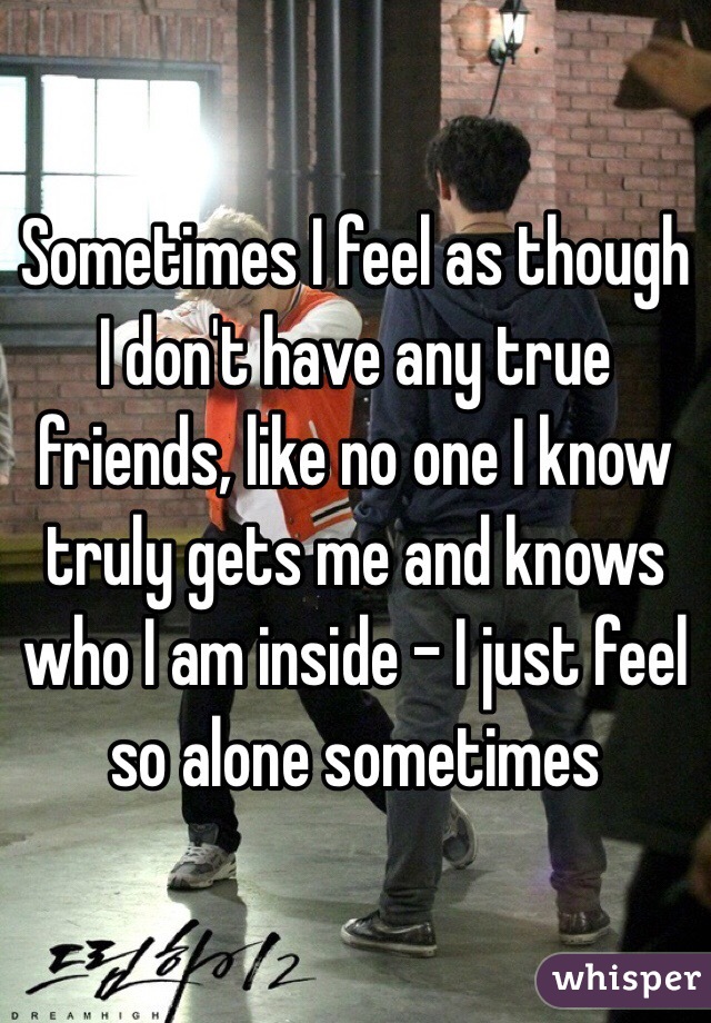 Sometimes I feel as though I don't have any true friends, like no one I know truly gets me and knows who I am inside - I just feel so alone sometimes 
