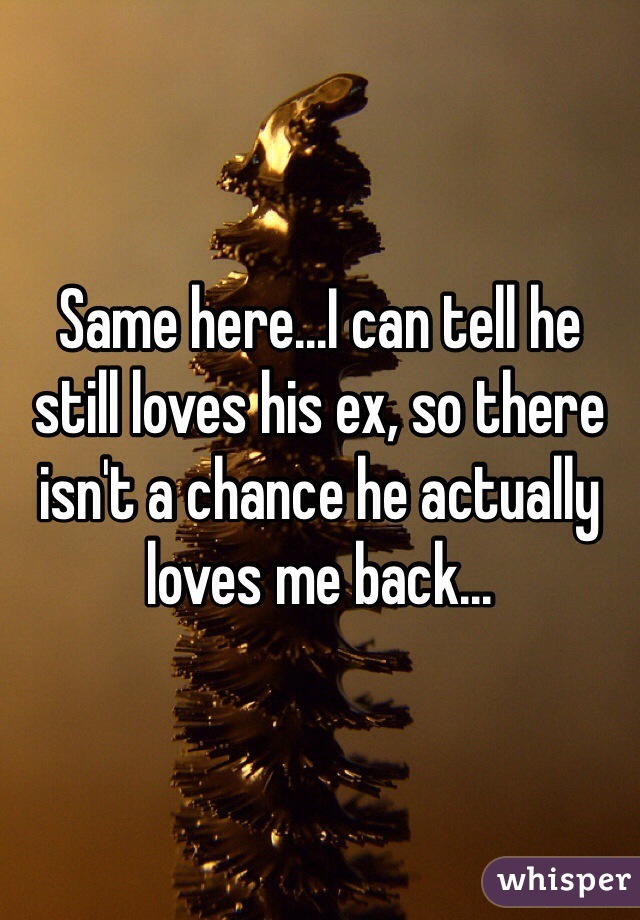 Same here...I can tell he still loves his ex, so there isn't a chance he actually loves me back...