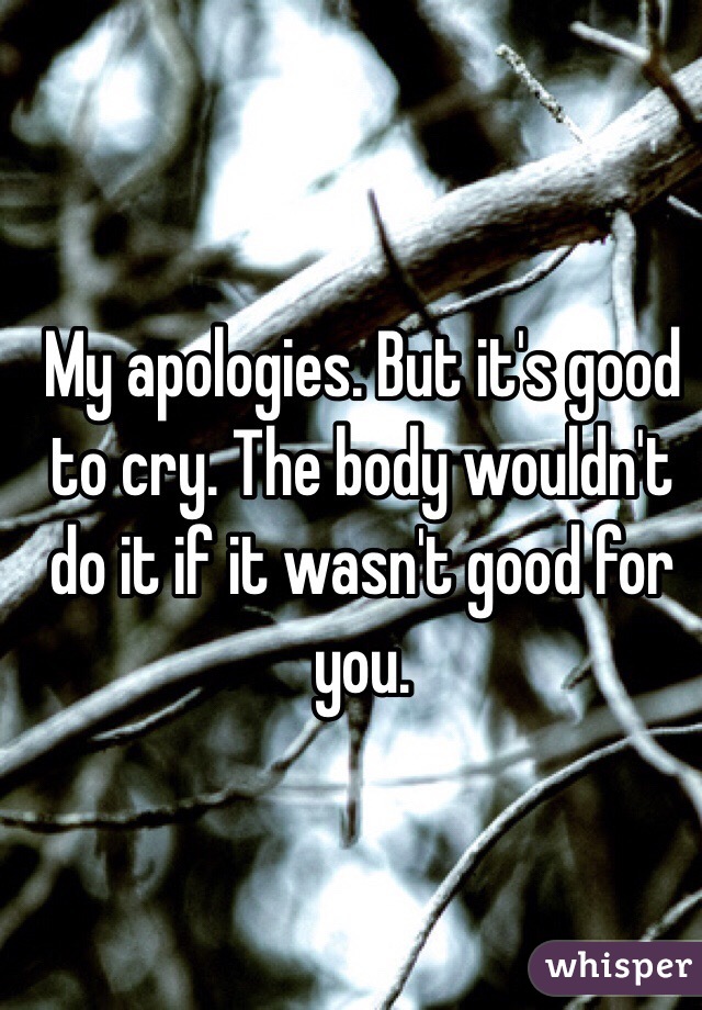 My apologies. But it's good to cry. The body wouldn't do it if it wasn't good for you.