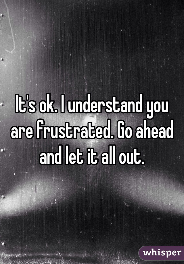 It's ok. I understand you are frustrated. Go ahead and let it all out.