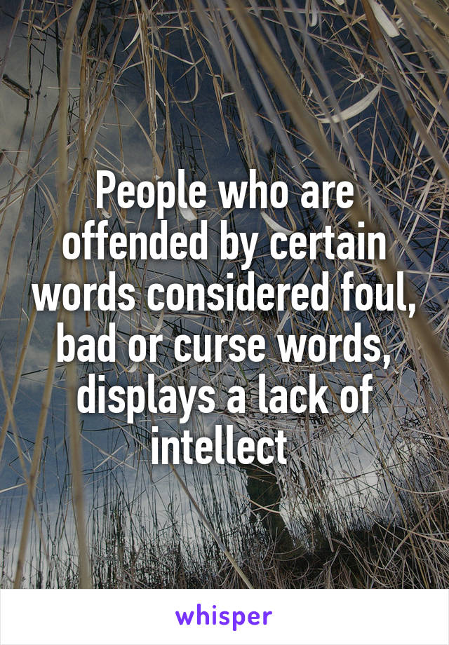 People who are offended by certain words considered foul, bad or curse words, displays a lack of intellect 