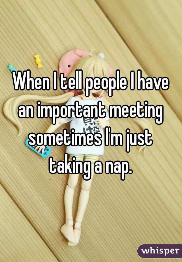 When I tell people I have
an important meeting
sometimes I'm just
taking a nap.