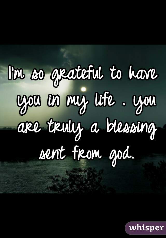 I'm so grateful to have you in my life . you are truly a blessing sent from god.
