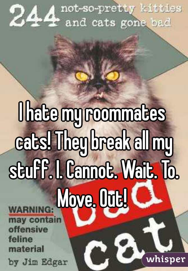 I hate my roommates cats! They break all my stuff. I. Cannot. Wait. To. Move. Out! 