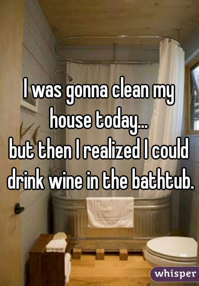 I was gonna clean my house today... 
but then I realized I could drink wine in the bathtub.