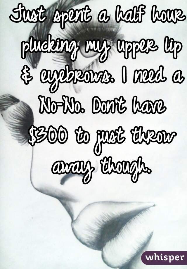 Just spent a half hour plucking my upper lip & eyebrows. I need a No-No. Don't have $300 to just throw away though.