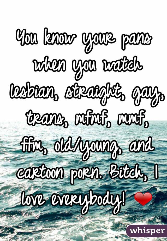 You know your pans when you watch lesbian, straight, gay, trans, mfmf, mmf, ffm, old/young, and cartoon porn. Bitch, I love everybody! ❤