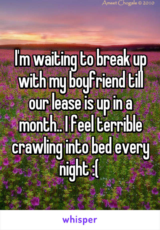 I'm waiting to break up with my boyfriend till our lease is up in a month.. I feel terrible crawling into bed every night :( 