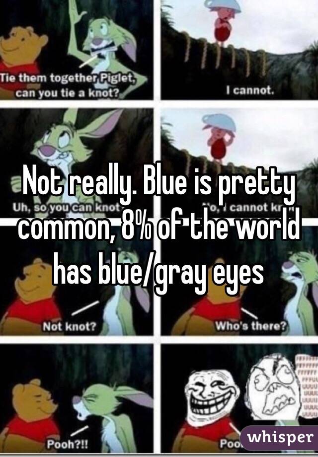 Not really. Blue is pretty common, 8% of the world has blue/gray eyes