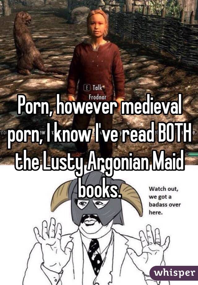 Porn, however medieval porn, I know I've read BOTH the Lusty Argonian Maid books.