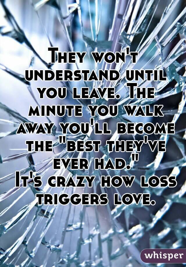 They won't understand until you leave. The minute you walk away you'll become the "best they've ever had."
 It's crazy how loss triggers love.