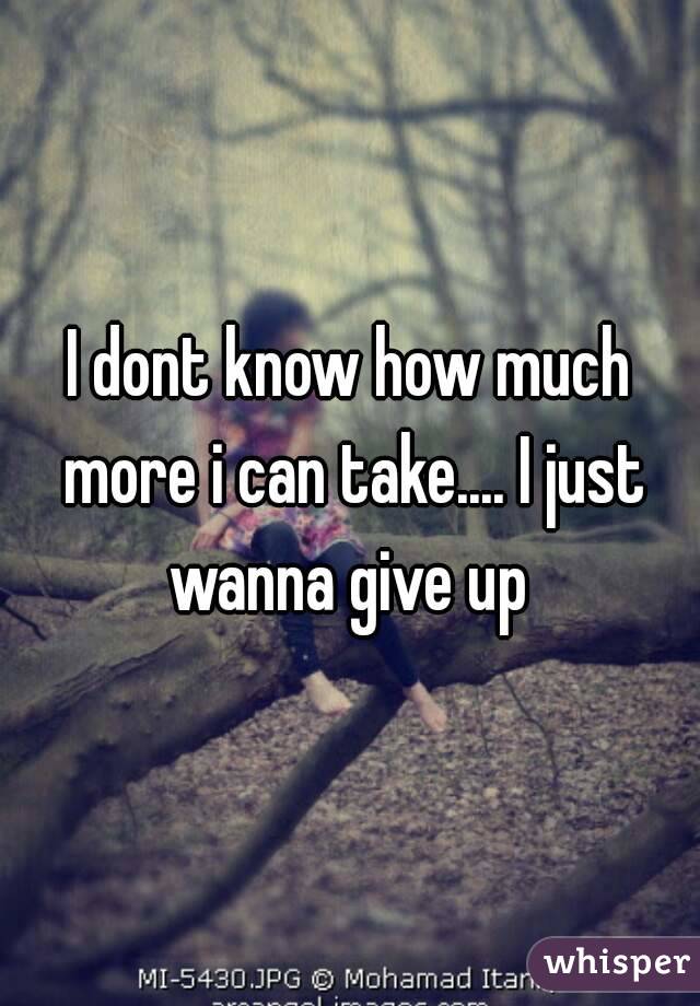 I dont know how much more i can take.... I just wanna give up 