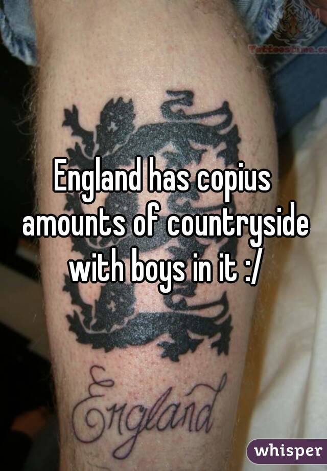 England has copius amounts of countryside with boys in it :/