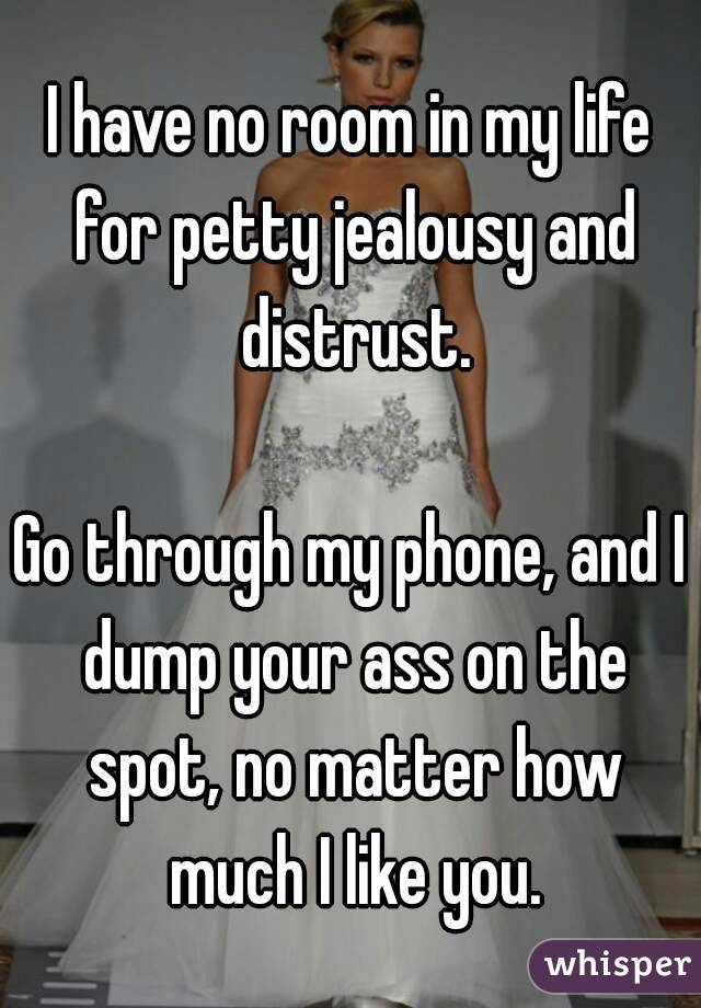 I have no room in my life for petty jealousy and distrust.

Go through my phone, and I dump your ass on the spot, no matter how much I like you.
