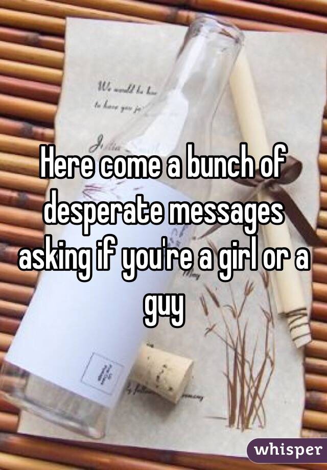 Here come a bunch of desperate messages asking if you're a girl or a guy