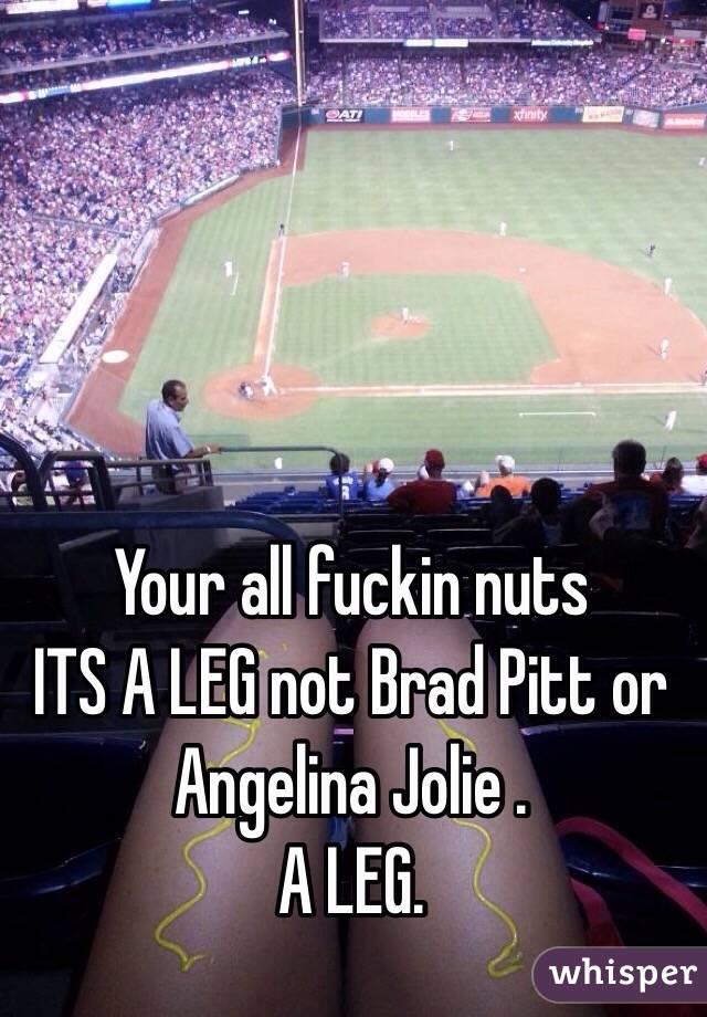 Your all fuckin nuts 
ITS A LEG not Brad Pitt or Angelina Jolie . 
A LEG. 