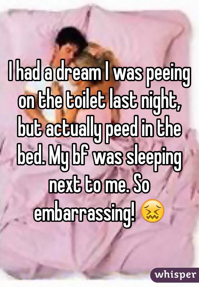 I had a dream I was peeing on the toilet last night, but actually peed in the bed. My bf was sleeping next to me. So embarrassing! 😖