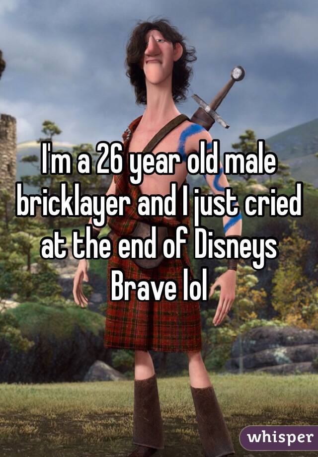 I'm a 26 year old male bricklayer and I just cried at the end of Disneys Brave lol