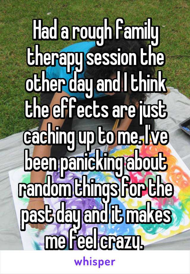 Had a rough family therapy session the other day and I think the effects are just caching up to me. I've been panicking about random things for the past day and it makes me feel crazy. 