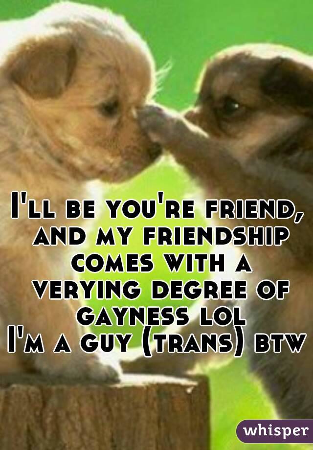 I'll be you're friend, and my friendship comes with a verying degree of gayness lol
I'm a guy (trans) btw