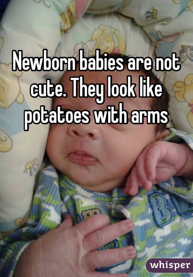 Newborn babies are not cute. They look like potatoes with arms