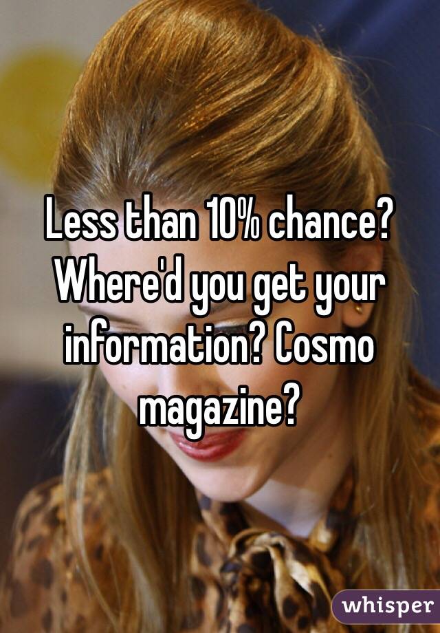 Less than 10% chance? Where'd you get your information? Cosmo magazine?