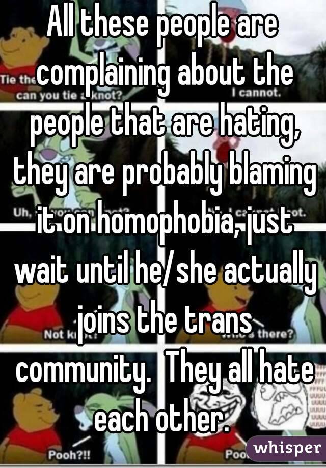 All these people are complaining about the people that are hating, they are probably blaming it on homophobia, just wait until he/she actually joins the trans community.  They all hate each other. 