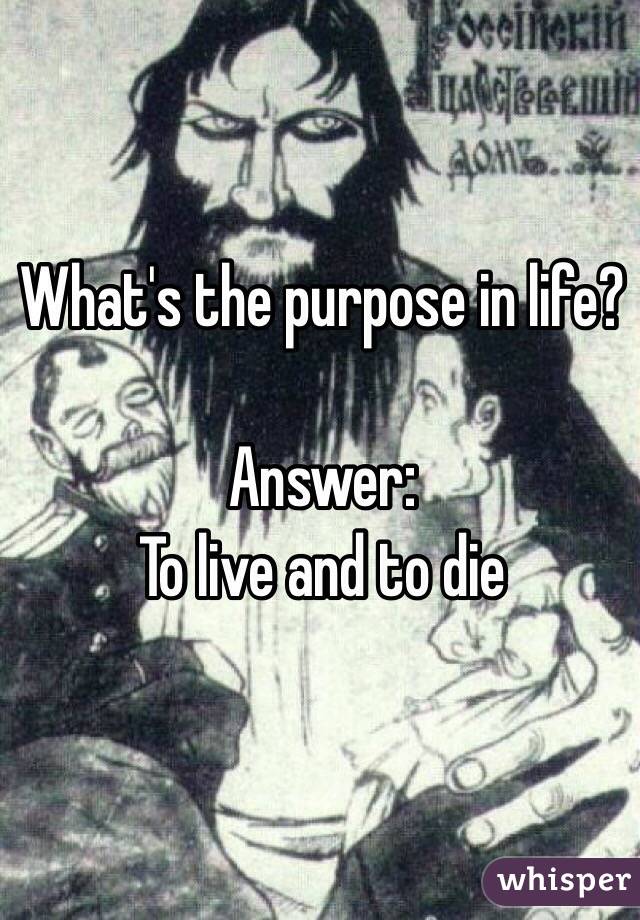 What's the purpose in life? 

Answer:
To live and to die