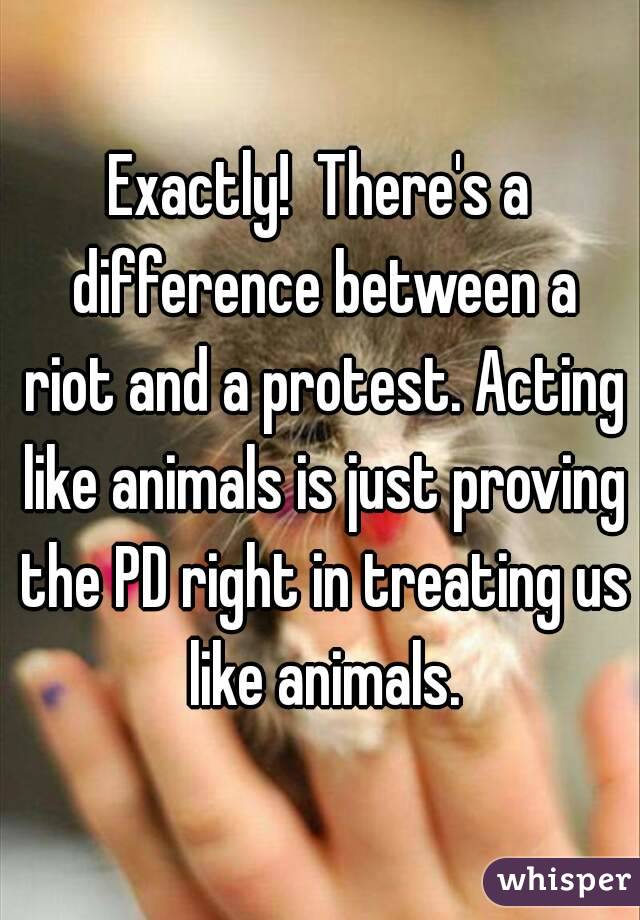 Exactly!  There's a difference between a riot and a protest. Acting like animals is just proving the PD right in treating us like animals.