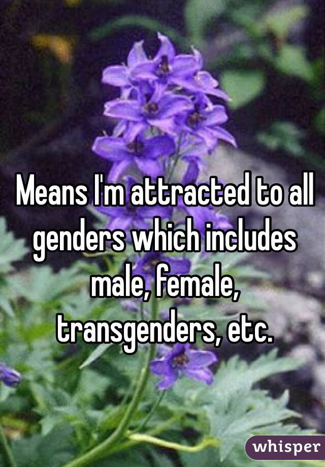 Means I'm attracted to all genders which includes male, female, transgenders, etc. 