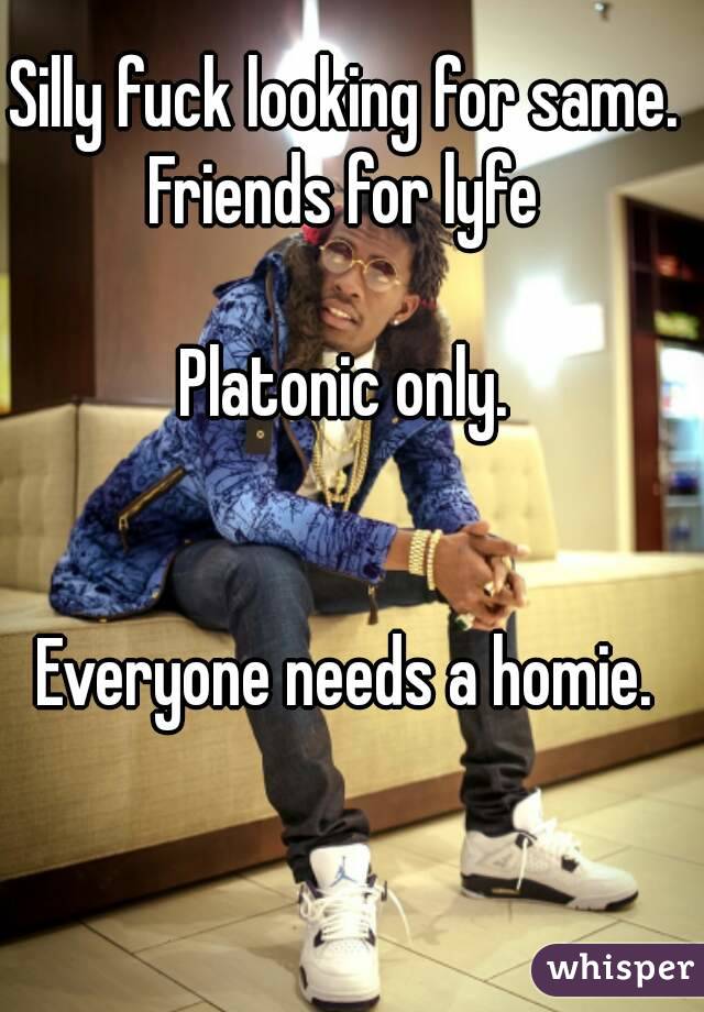 Silly fuck looking for same. 
Friends for lyfe 

Platonic only. 


Everyone needs a homie. 