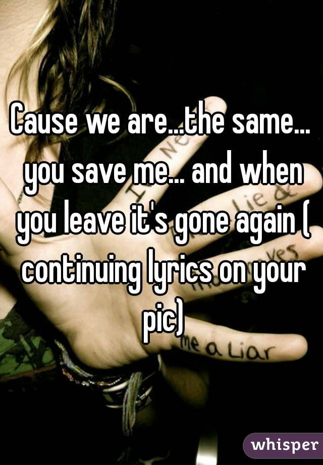 Cause we are...the same... you save me... and when you leave it's gone again ( continuing lyrics on your pic)