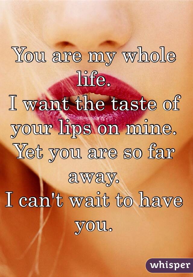 You are my whole life. 
I want the taste of your lips on mine. 
Yet you are so far away. 
I can't wait to have you. 