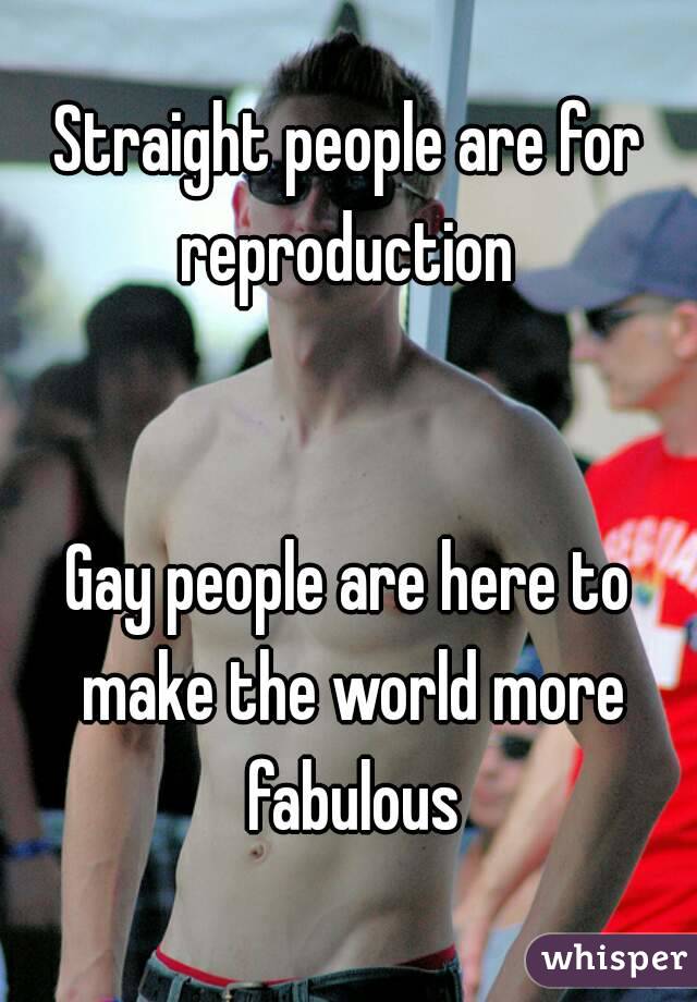 Straight people are for reproduction 


Gay people are here to make the world more fabulous