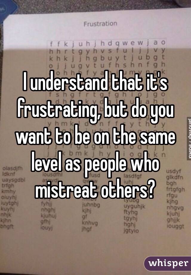 I understand that it's frustrating, but do you want to be on the same level as people who mistreat others?