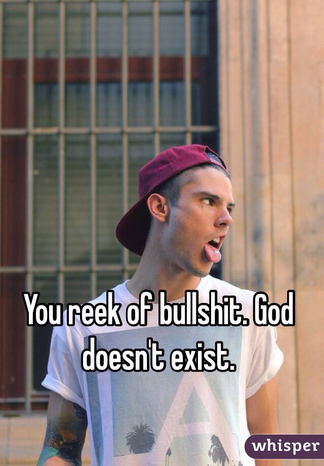 You reek of bullshit. God doesn't exist.