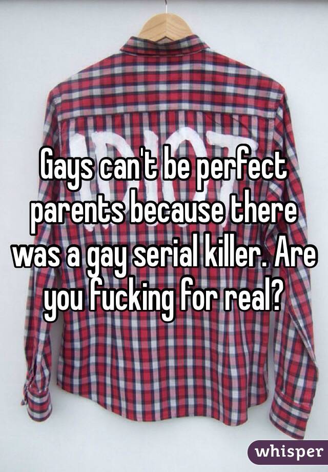 Gays can't be perfect parents because there was a gay serial killer. Are you fucking for real?