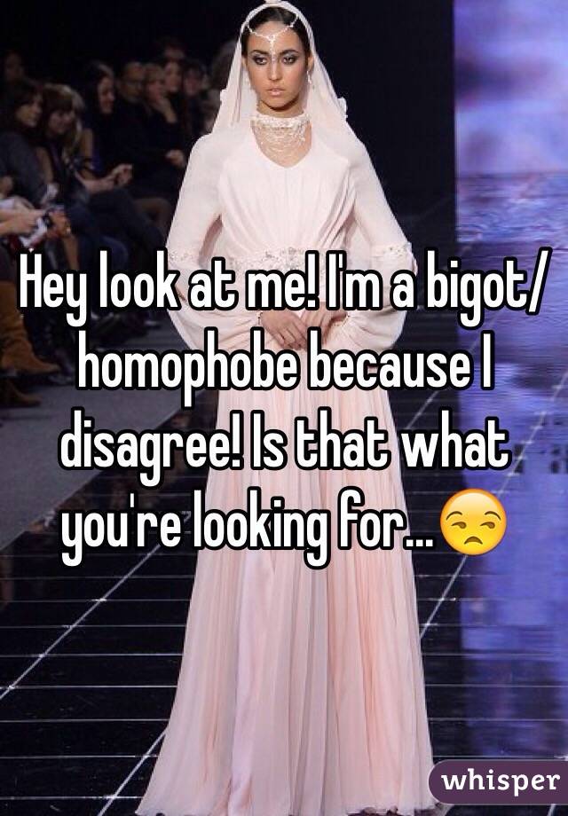 Hey look at me! I'm a bigot/homophobe because I disagree! Is that what you're looking for...😒