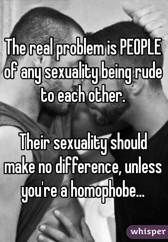 The real problem is PEOPLE of any sexuality being rude to each other. 

Their sexuality should make no difference, unless you're a homophobe...